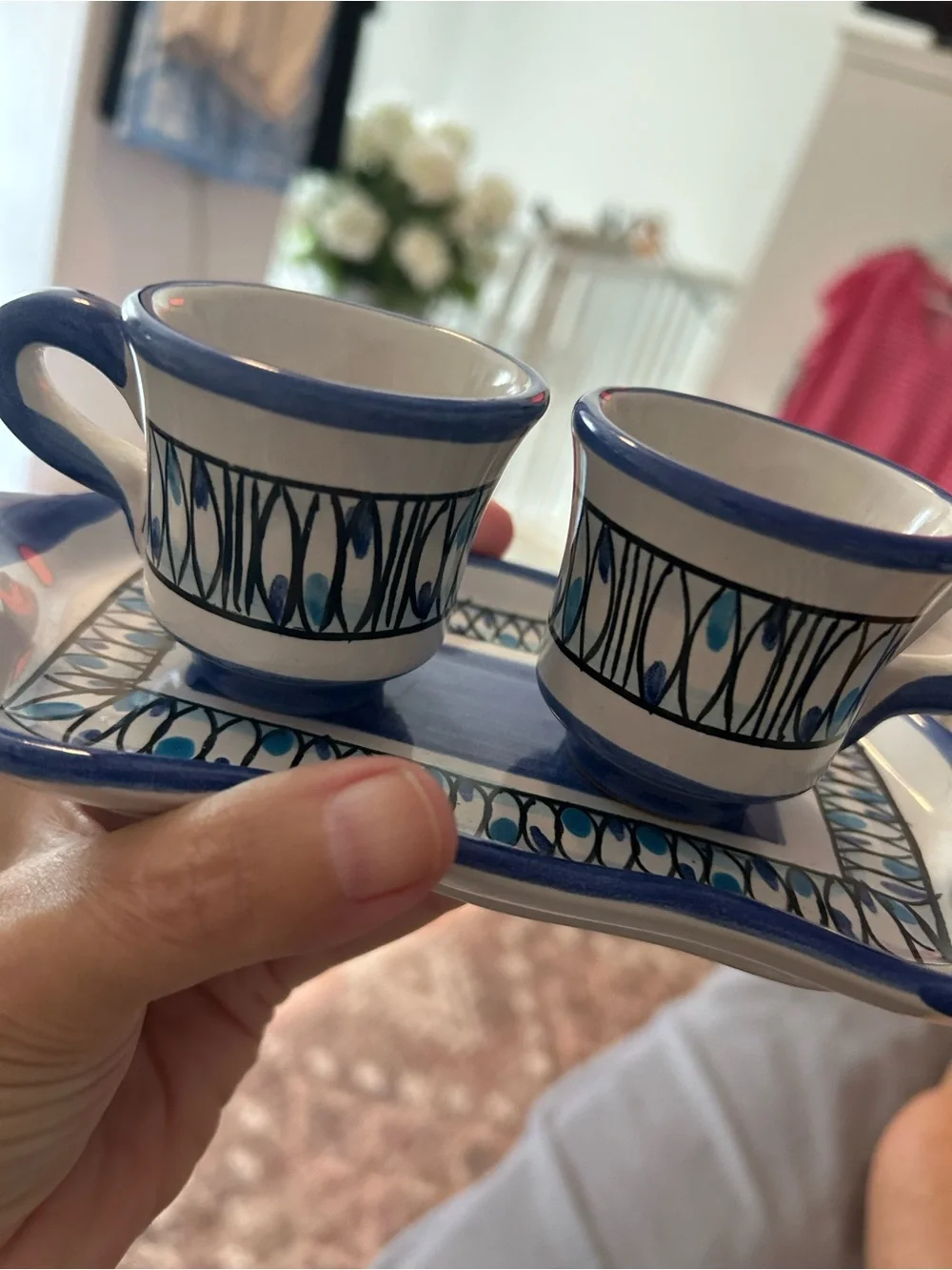 VINTAGE ITALIAN Ceramic Espresso Cup & Saucer Set - Artisan Style, GORGEOUS